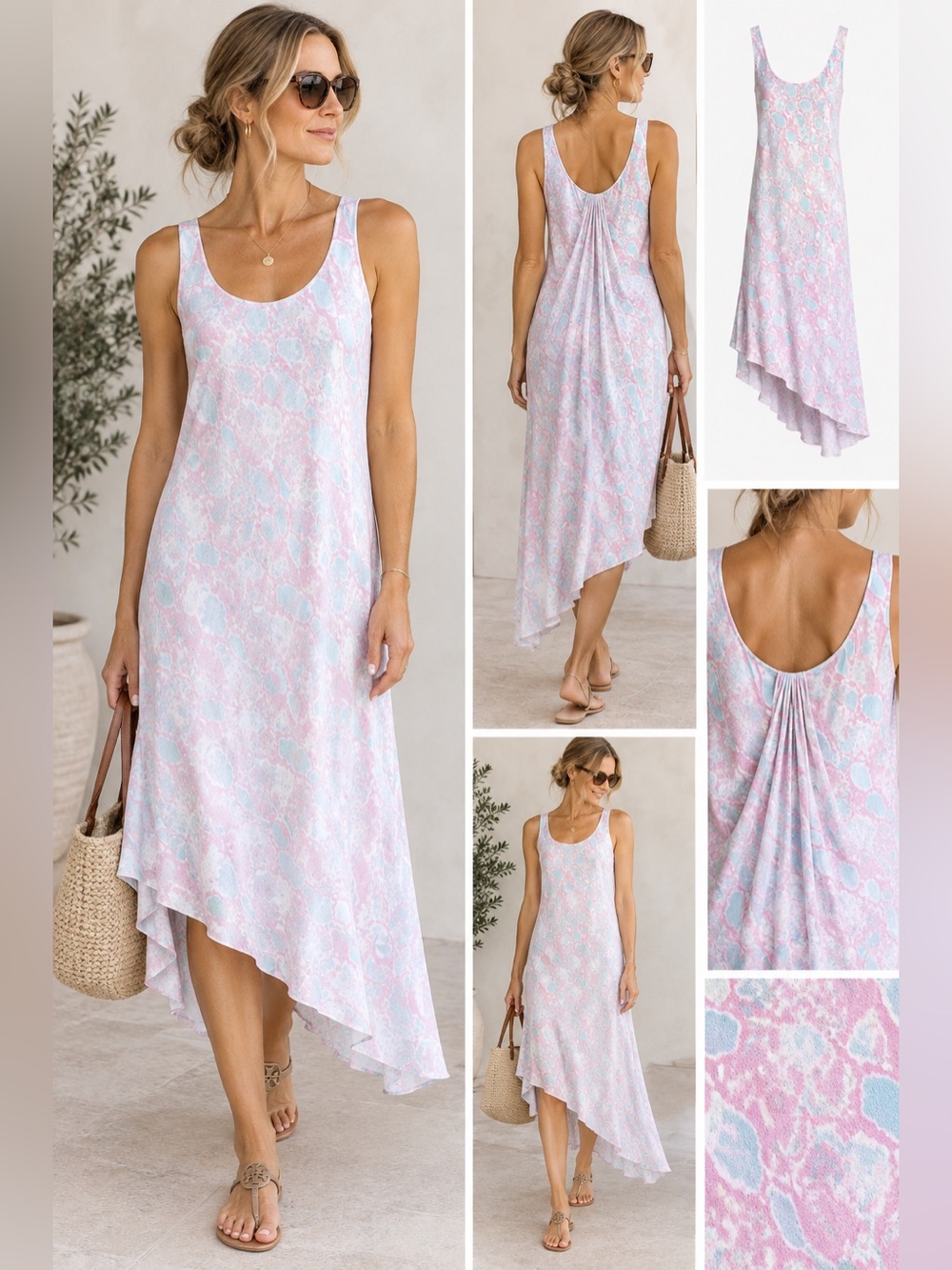 Diane Von Furstenberg Snake-print in Pink & Light Blue Resort wear Slip Dress